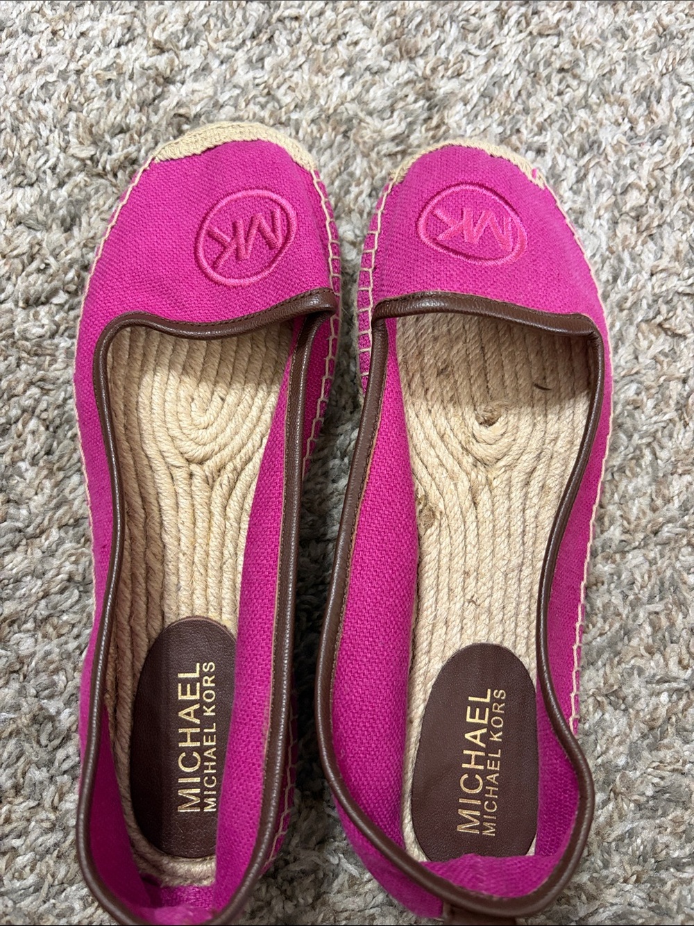 Michael Kors Fuchsia Canvas Espadrille Flats with Brown Trim